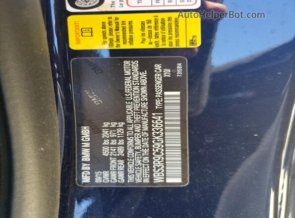 WBS3R9C59GK336641 2016 BMW M4 Blue Widok naklejki z numerem VIN