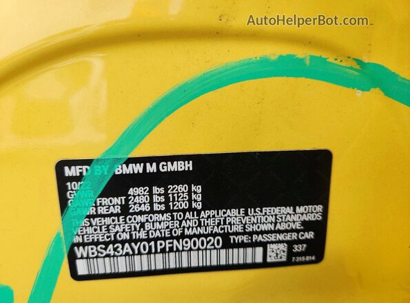 WBS43AY01PFN90020 2023 BMW M3 Yellow VIN կոդի պիտակի տեսք