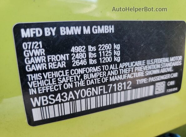 WBS43AY06NFL71812 2022 BMW M3 Зеленый Вид подкапотного пространства