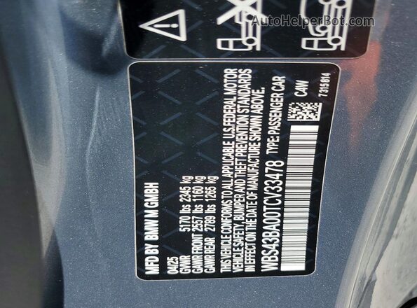 WBS43BA00TCV33478 2026 BMW M4 Gray VIN sticker view