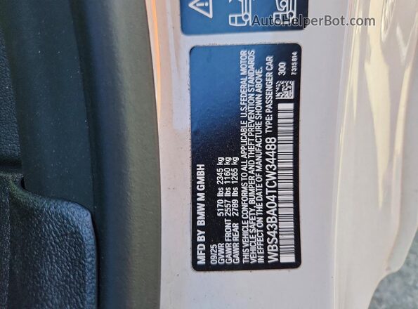 WBS43BA04TCW34488 2026 BMW M4 White Vista de la etiqueta del VIN