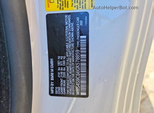 WBS4S9C56GK578859 2016 BMW M4 White Вид підкапотного простору