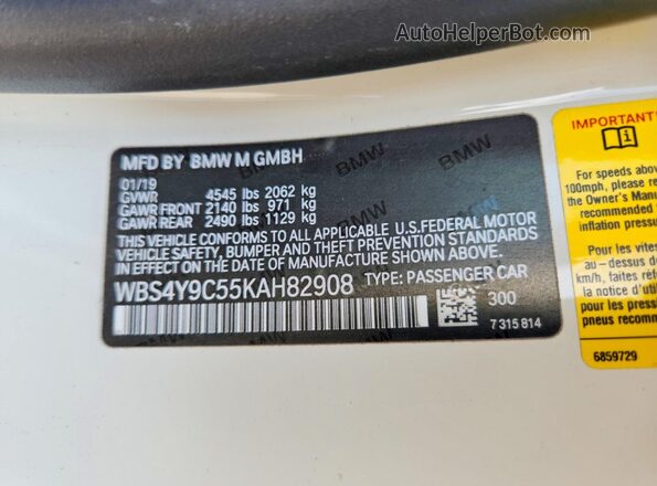 WBS4Y9C55KAH82908 2019 BMW M4 White Engine compartment view