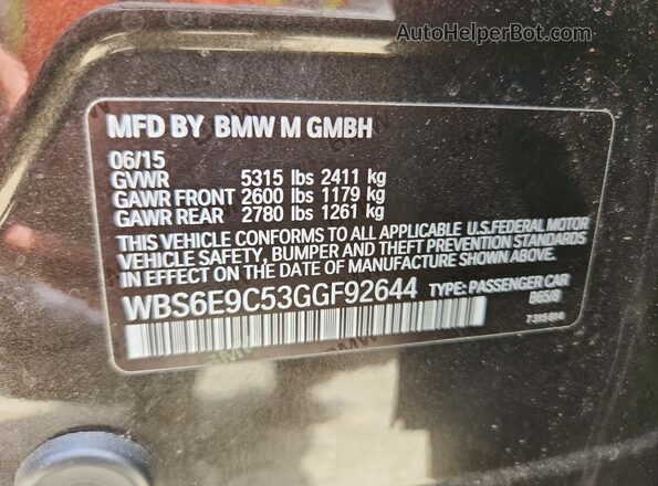 WBS6E9C53GGF92644 2016 BMW M6 Black 
