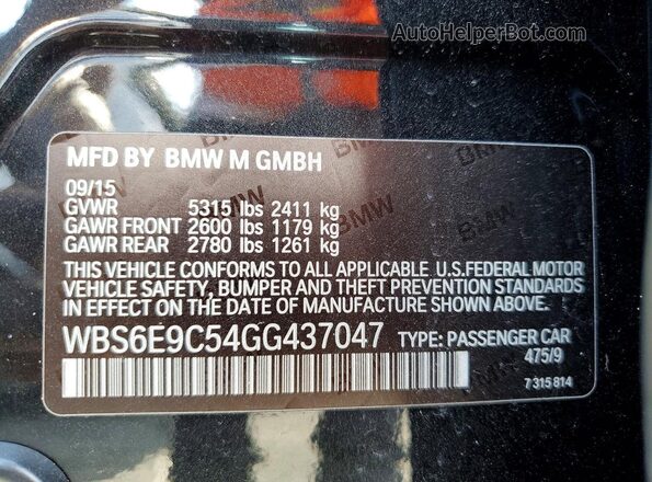 WBS6E9C54GG437047 2016 BMW M6 Black Вид підкапотного простору
