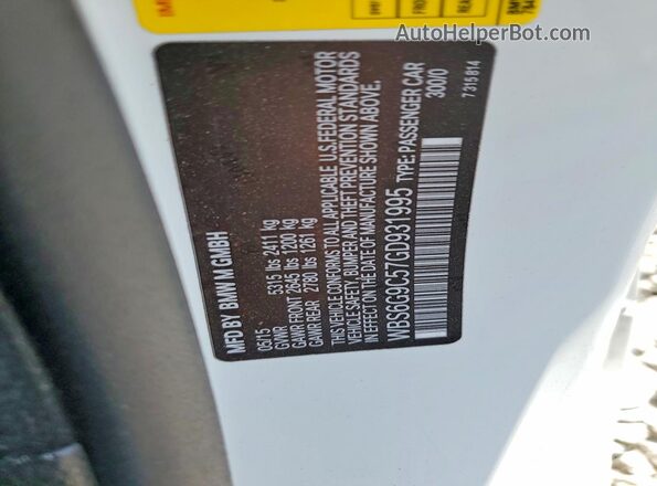WBS6G9C57GD931995 2016 BMW M6 White Vista de la etiqueta del VIN