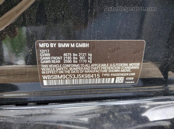 WBS8M9C53J5K98415 2018 BMW M3 Black Vista del compartimento del motor