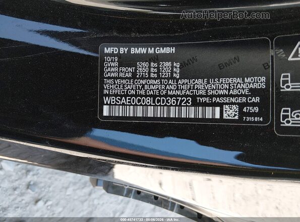WBSAE0C08LCD36723 2020 BMW M8 Black Вид підкапотного простору
