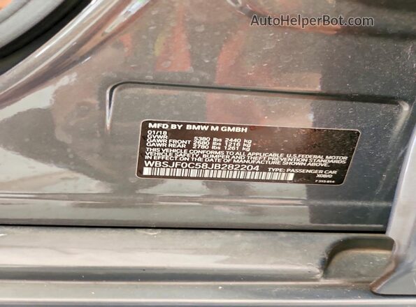 WBSJF0C58JB282204 2018 BMW M5 Gray VIN sticker view