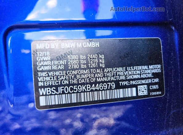 WBSJF0C59KB446979 2019 BMW M5 Blue ძრავის განყოფილების ხედი