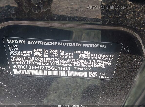 WBX13EF02T5601503 2026 BMW X1 Black Widok komory silnika