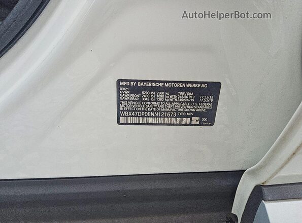 WBX47DP08NN121673 2022 BMW X3 White Widok wnętrza 360 stopni