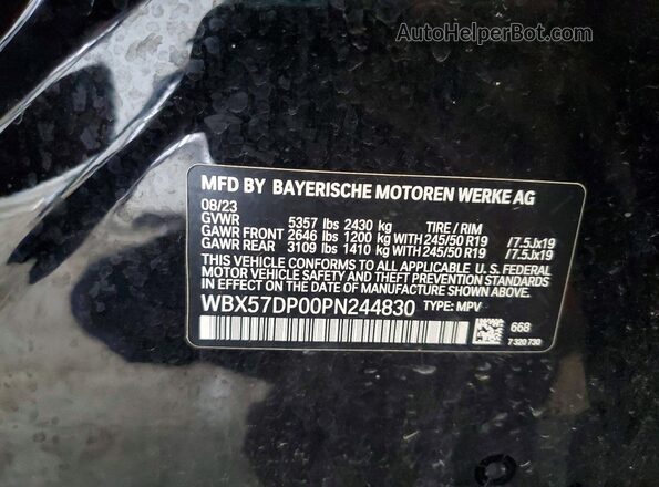 WBX57DP00PN244830 2023 BMW X3 Black Вид наклейки з VIN-кодом