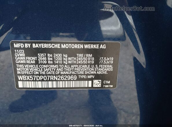 WBX57DP07RN262969 2024 BMW X3 Blue Engine compartment view