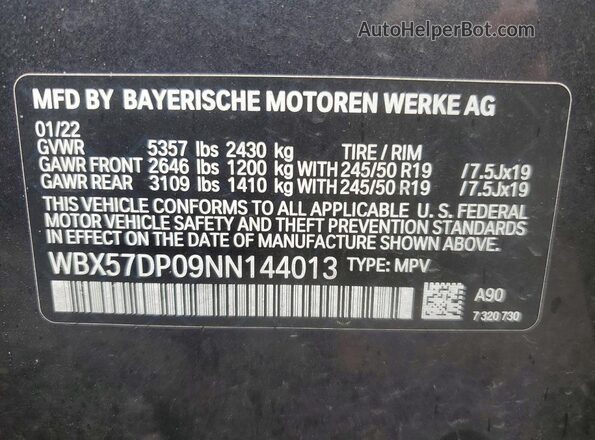 WBX57DP09NN144013 2022 BMW X3 Charcoal ძრავის განყოფილების ხედი