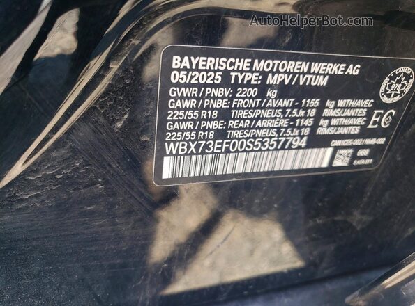 WBX73EF00S5357794 2025 BMW X1 Black Панорамний вид салону 360°