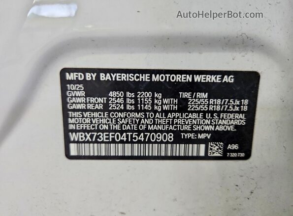 WBX73EF04T5470908 2026 BMW X1 White Engine compartment view