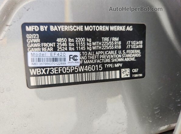 WBX73EF05P5W46015 2023 BMW X1 Silver 360 interior view