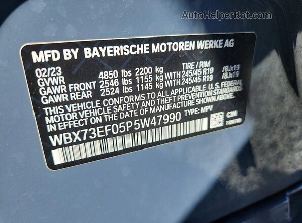 WBX73EF05P5W47990 2023 BMW X1 Turquoise Vista interior de 360 grados