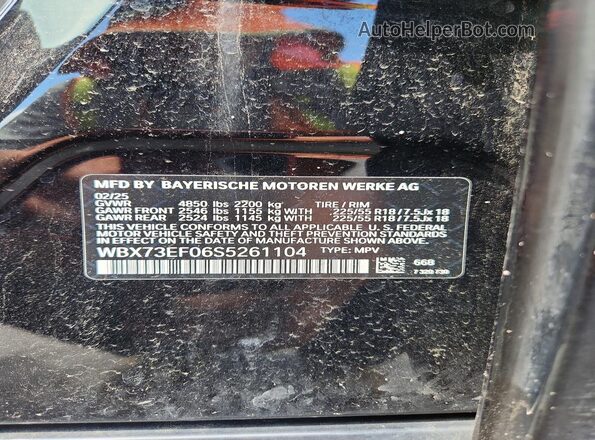 WBX73EF06S5261104 2025 BMW X1 Black VIN კოდის სტიკერის ხედი