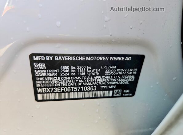 WBX73EF06T5710363 2026 BMW X1 White VIN sticker view