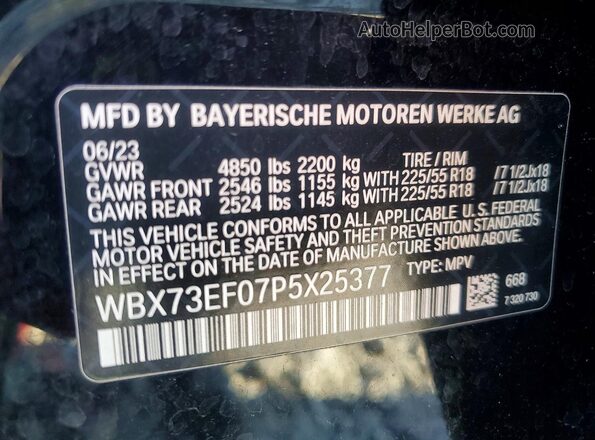 WBX73EF07P5X25377 2023 BMW X1 Black VIN կոդի պիտակի տեսք