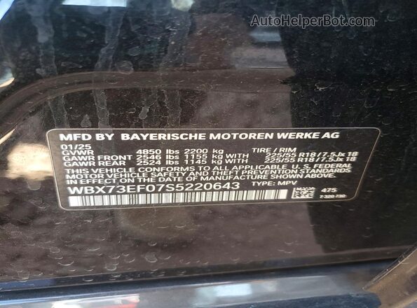 WBX73EF07S5220643 2025 BMW X1 Black VIN sticker view