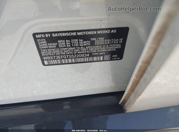 WBX73EF07S5220934 2025 BMW X1 White Вид підкапотного простору