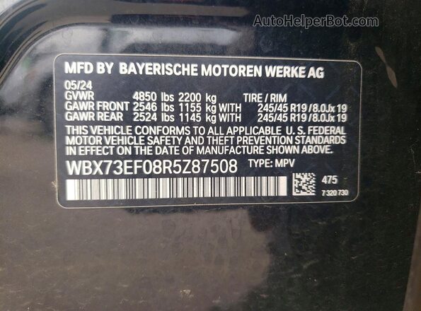 WBX73EF08R5Z87508 2024 BMW X1 Черный Вид наклейки с VIN-кодом