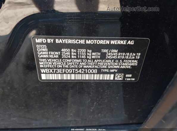 WBX73EF09T5421008 2026 BMW X1 Black Engine compartment view