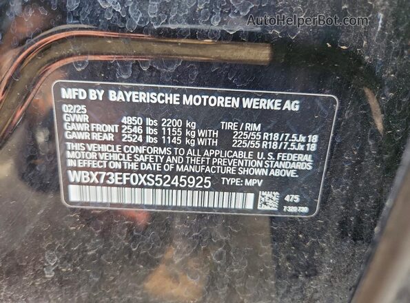 WBX73EF0XS5245925 2025 BMW X1 Black Widok naklejki z numerem VIN