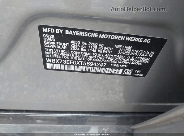 WBX73EF0XT5694247 2026 BMW X1 Gray Engine compartment view