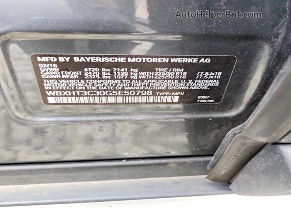 WBXHT3C30G5E50798 2016 BMW X1 Gray 360 interior view