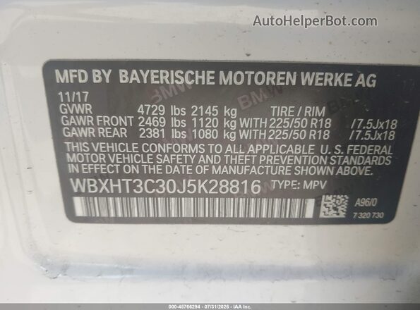 WBXHT3C30J5K28816 2018 BMW X1 Белый Вид подкапотного пространства