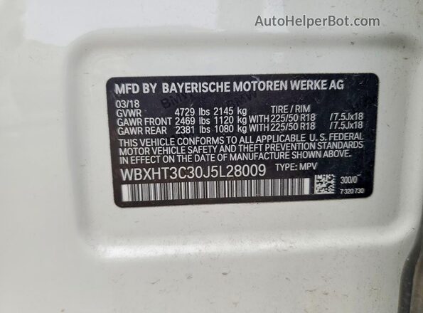 WBXHT3C30J5L28009 2018 BMW X1 White Вид підкапотного простору