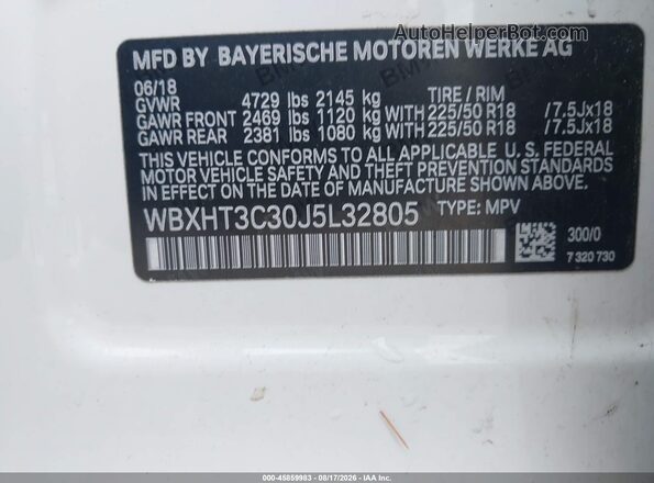 WBXHT3C30J5L32805 2018 BMW X1 White Engine compartment view