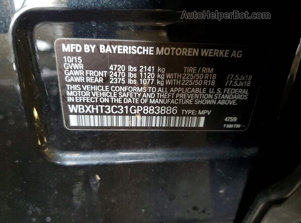 WBXHT3C31GP883886 2016 BMW X1 Black 360 interior view