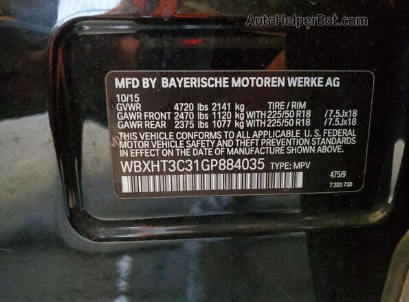 WBXHT3C31GP884035 2016 BMW X1 Black VIN կոդի պիտակի տեսք