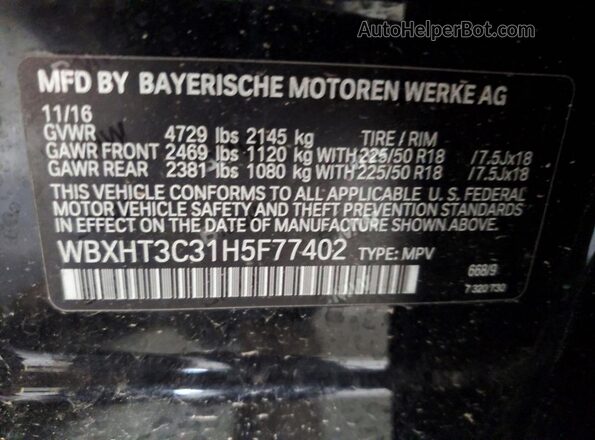 WBXHT3C31H5F77402 2017 BMW X1 Black Շարժիչի բաժամունքի տեսք
