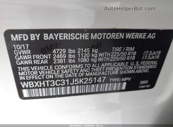 WBXHT3C31J5K25147 2018 BMW X1 White Շարժիչի բաժամունքի տեսք