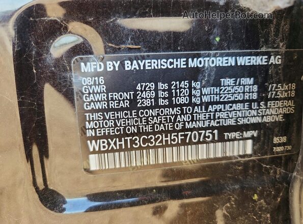 WBXHT3C32H5F70751 2017 BMW X1 Brown VIN sticker view