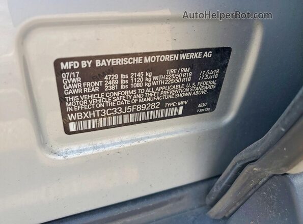 WBXHT3C33J5F89282 2018 BMW X1 Silver VIN კოდის სტიკერის ხედი