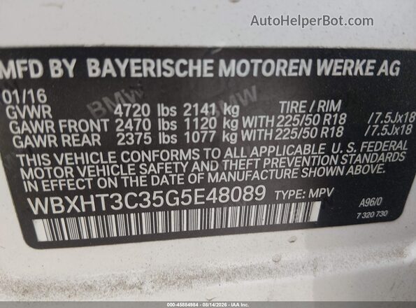WBXHT3C35G5E48089 2016 BMW X1 White Engine compartment view
