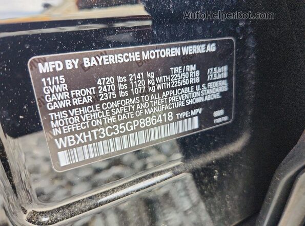 WBXHT3C35GP886418 2016 BMW X1 Black VIN կոդի պիտակի տեսք