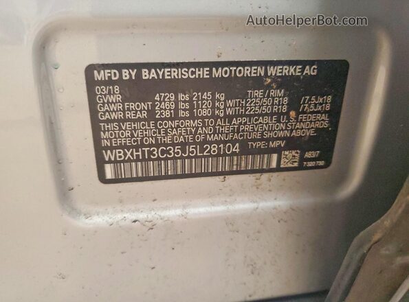 WBXHT3C35J5L28104 2018 BMW X1 Silver VIN sticker view