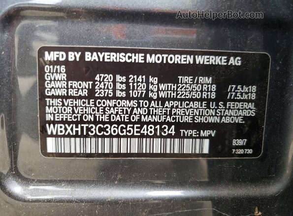 WBXHT3C36G5E48134 2016 BMW X1 Gray 360 interior view
