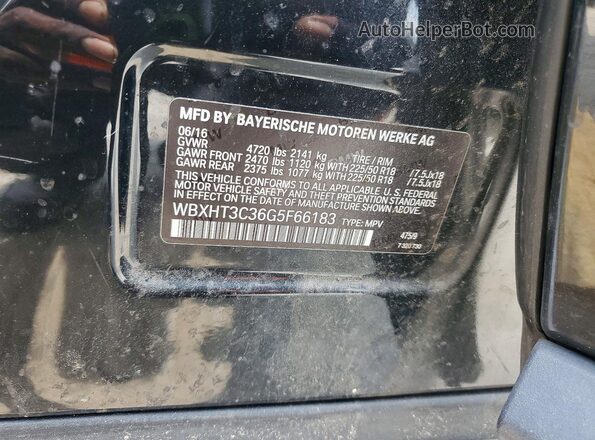 WBXHT3C36G5F66183 2016 BMW X1 Black Vista de la etiqueta del VIN