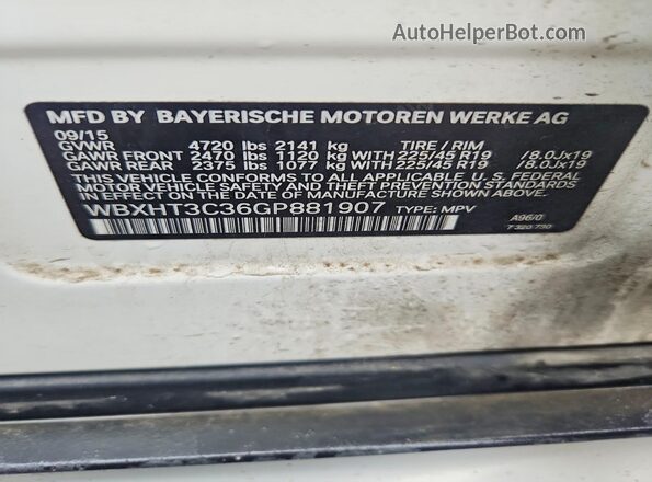 WBXHT3C36GP881907 2016 BMW X1 White VIN sticker view