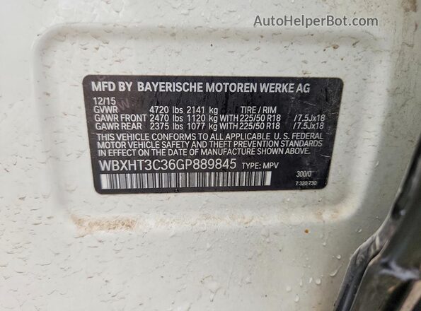 WBXHT3C36GP889845 2016 BMW X1 Белый Вид наклейки с VIN-кодом