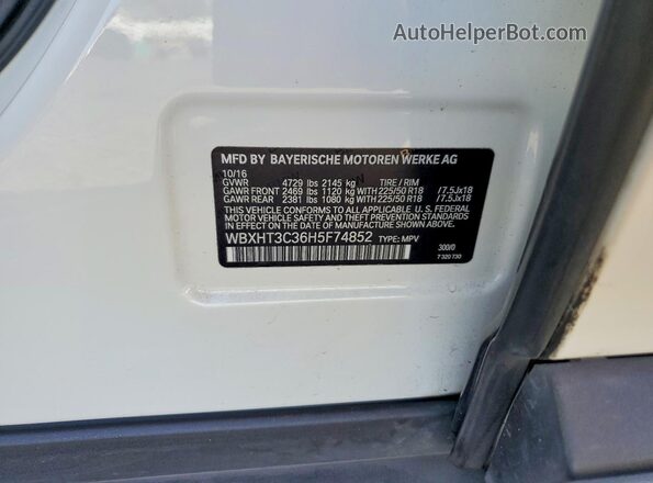 WBXHT3C36H5F74852 2017 BMW X1 White Շարժիչի բաժամունքի տեսք